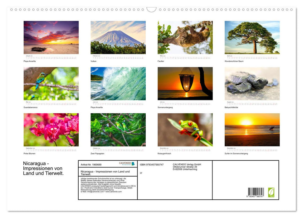 Nicaragua - Impressionen von Land und Tierwelt. (CALVENDO Wandkalender 2026)