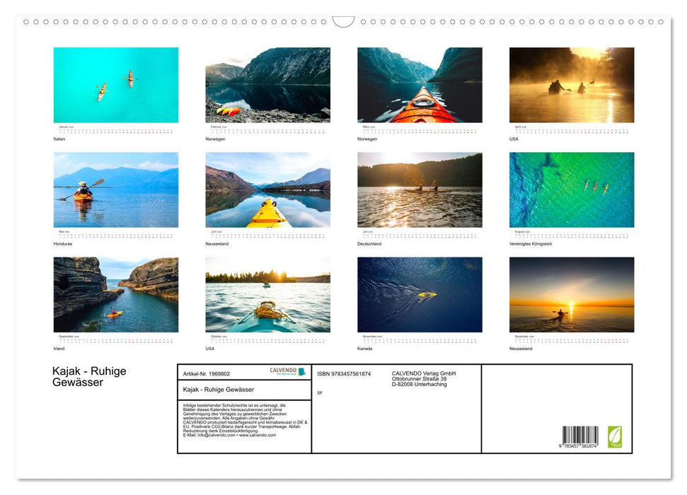 Kajak - Ruhige Gewässer (CALVENDO Wandkalender 2026)