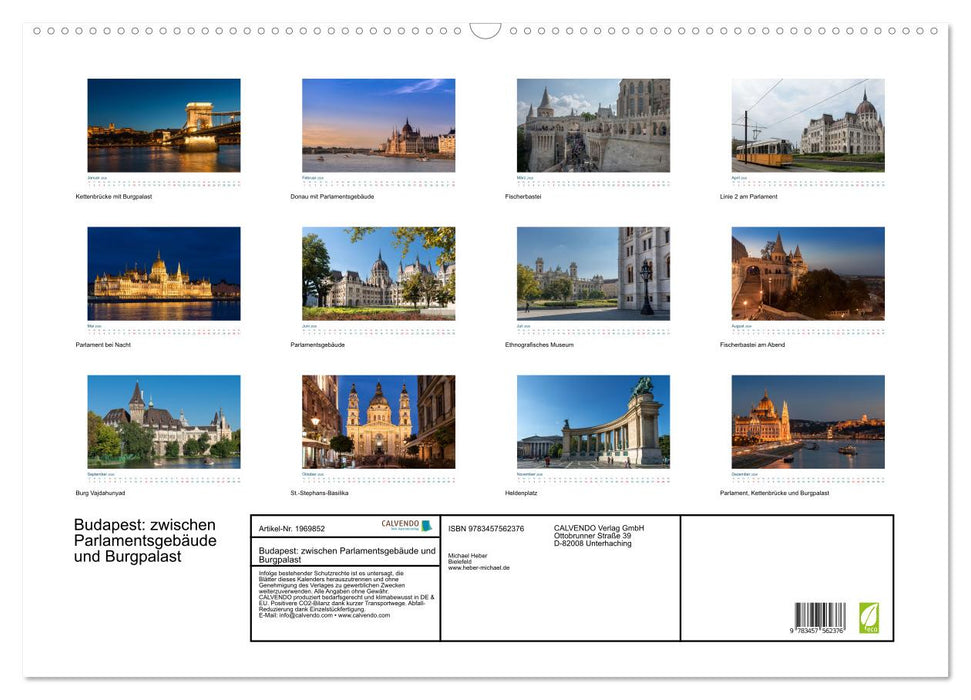 Budapest: zwischen Parlamentsgebäude und Burgpalast (CALVENDO Wandkalender 2026)