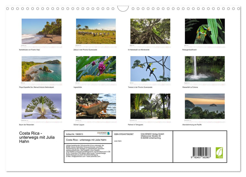 Costa Rica - unterwegs mit Julia Hahn (CALVENDO Wandkalender 2026)