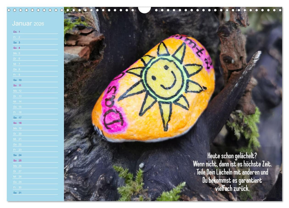 Achtsamkeitssteine - Inspirationen & Mutmacher-Sprüche für Dich (CALVENDO Wandkalender 2026)