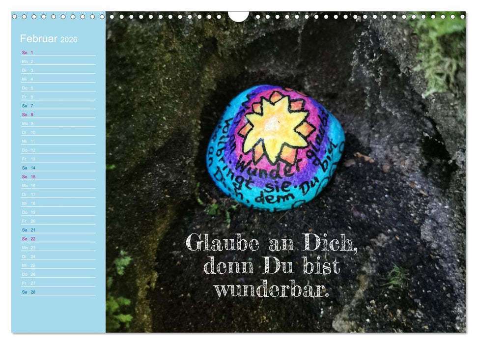 Achtsamkeitssteine - Inspirationen & Mutmacher-Sprüche für Dich (CALVENDO Wandkalender 2026)