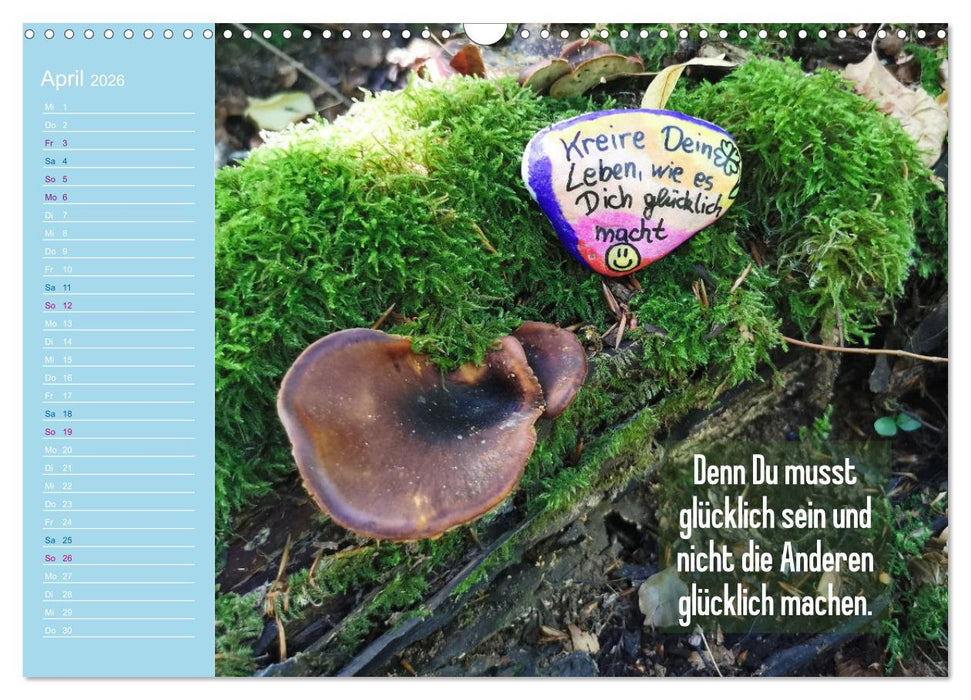 Achtsamkeitssteine - Inspirationen & Mutmacher-Sprüche für Dich (CALVENDO Wandkalender 2026)