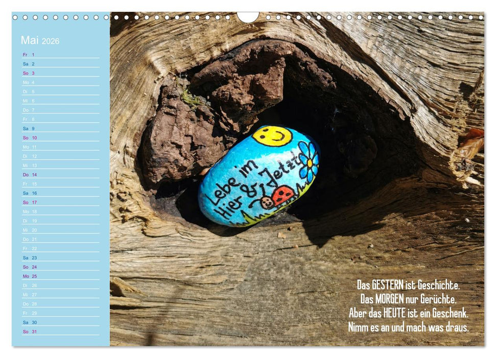 Achtsamkeitssteine - Inspirationen & Mutmacher-Sprüche für Dich (CALVENDO Wandkalender 2026)