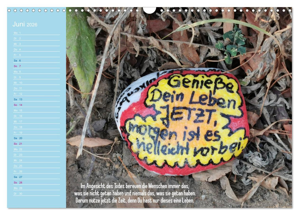 Achtsamkeitssteine - Inspirationen & Mutmacher-Sprüche für Dich (CALVENDO Wandkalender 2026)