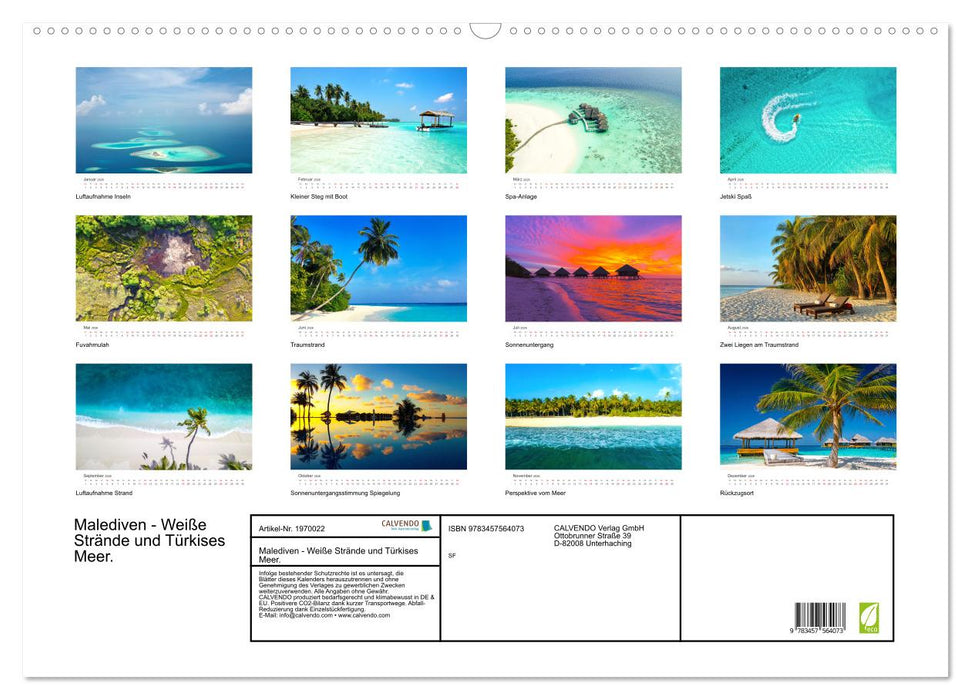 Malediven - Weiße Strände und Türkises Meer. (CALVENDO Wandkalender 2026)