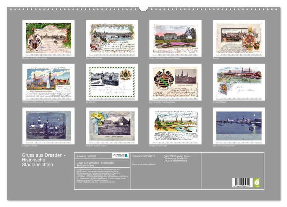 Gruss aus Dresden - Historische Stadtansichten (CALVENDO Wandkalender 2026)