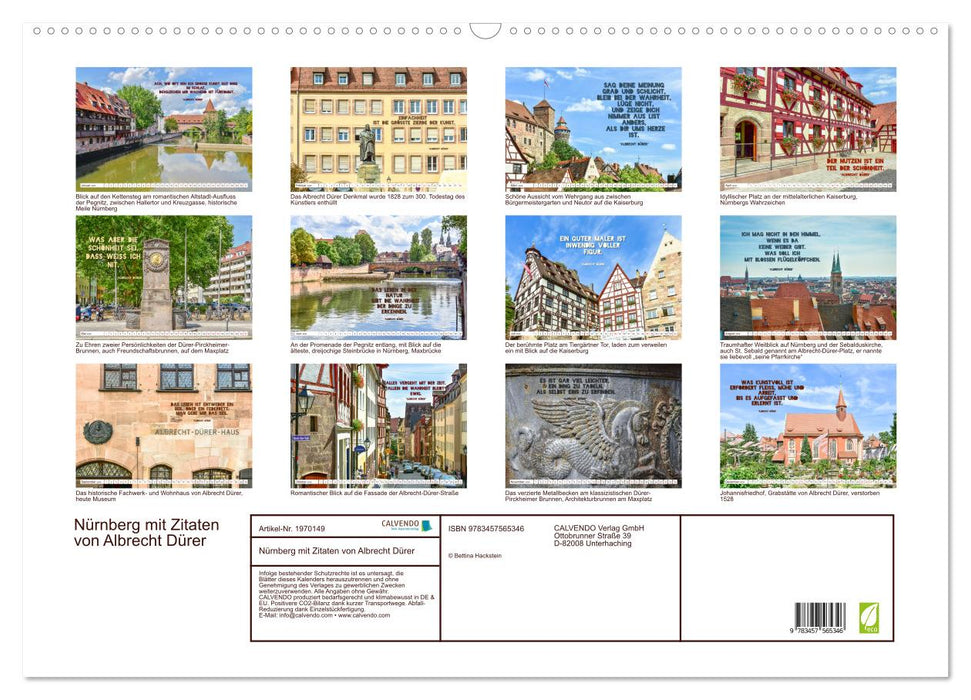 Nürnberg mit Zitaten von Albrecht Dürer (CALVENDO Wandkalender 2026)