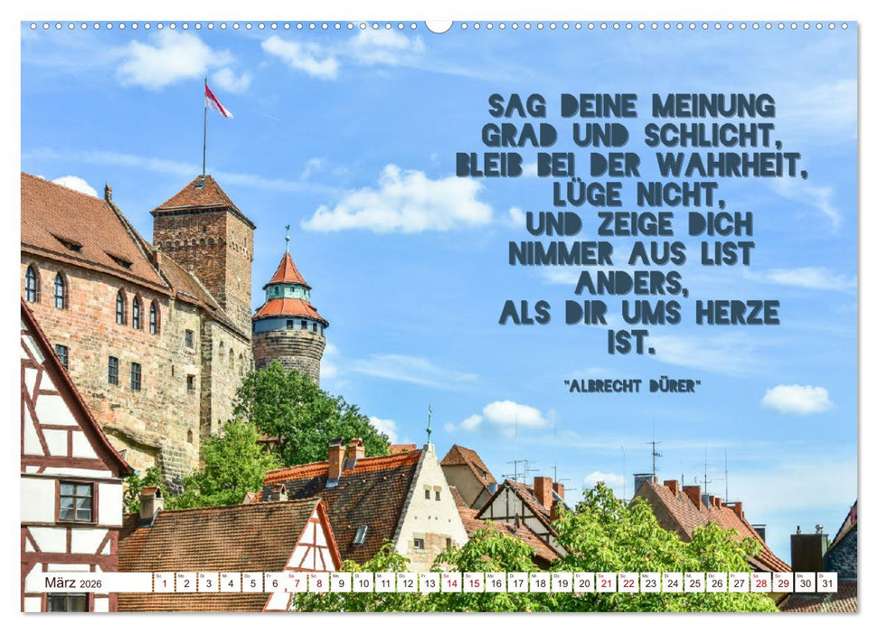 Nürnberg mit Zitaten von Albrecht Dürer (CALVENDO Wandkalender 2026)