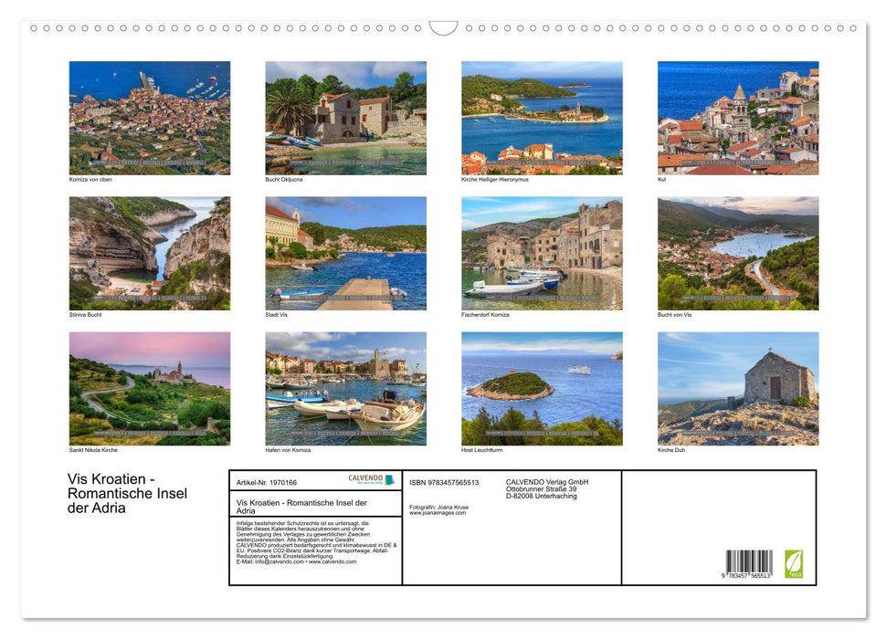 Vis Kroatien - Romantische Insel der Adria (CALVENDO Wandkalender 2026)
