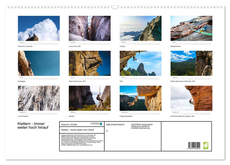 Klettern - Immer weiter hoch hinauf (CALVENDO Wandkalender 2026)