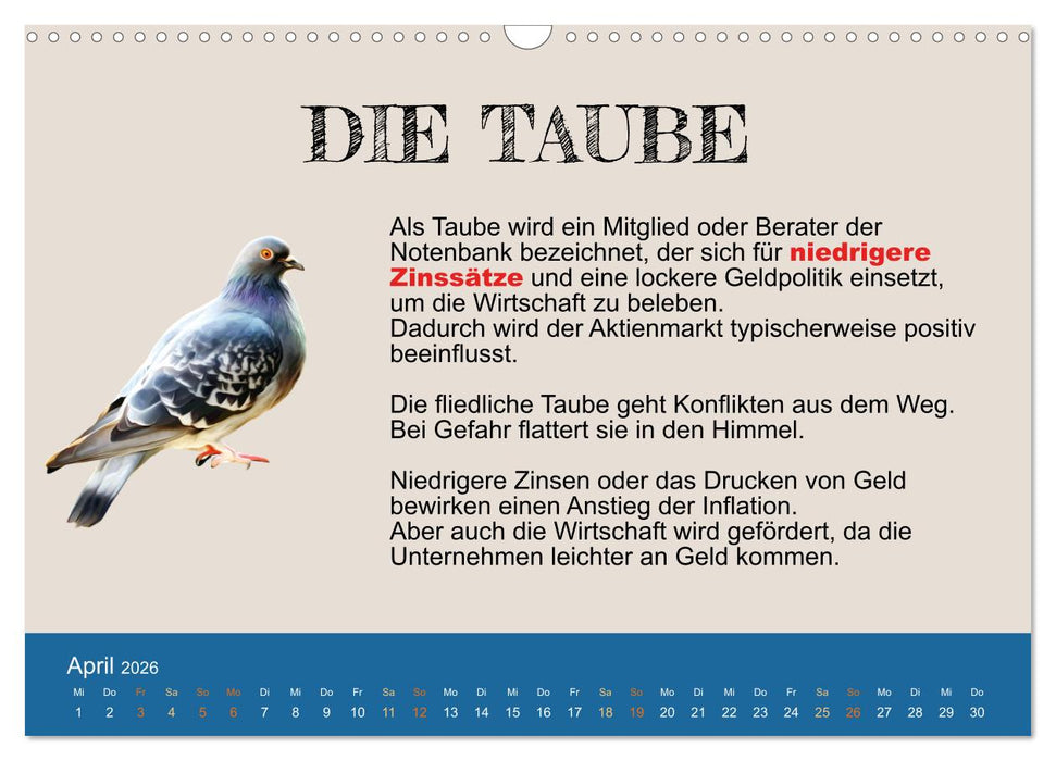 Tiere in der Finanzwelt 2026 (CALVENDO Wandkalender 2026)