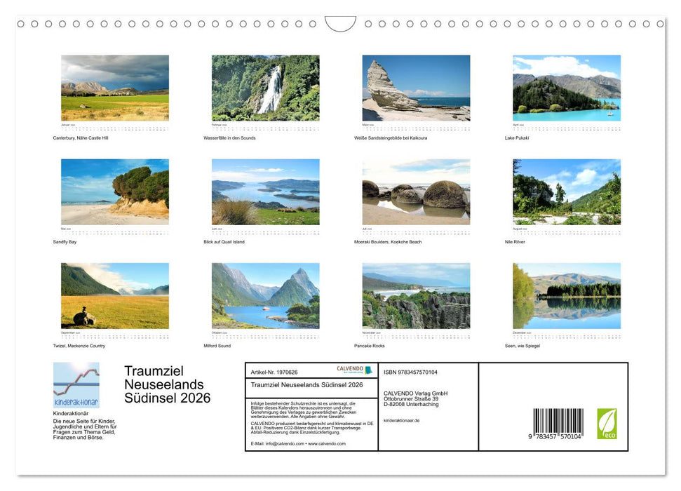 Traumziel Neuseelands Südinsel 2026 (CALVENDO Wandkalender 2026)
