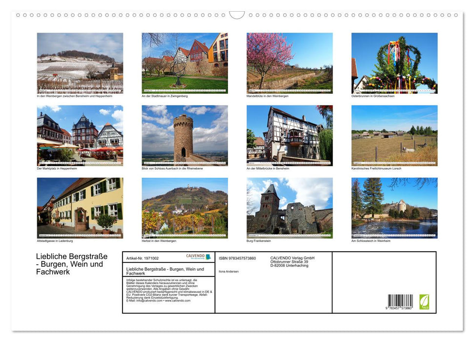 Liebliche Bergstraße - Burgen, Wein und Fachwerk (CALVENDO Wandkalender 2026)