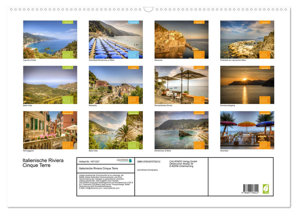 Italienische Riviera Cinque Terre (CALVENDO Wandkalender 2026)