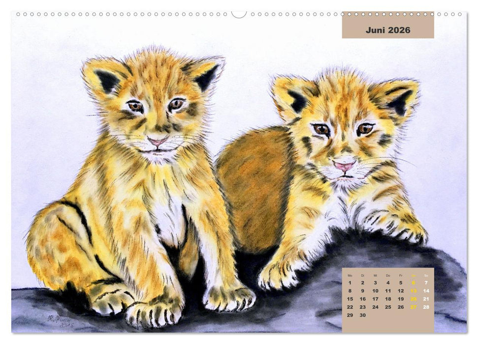 PortraiTierART Großkatzen - Wundervolle Portraitzeichnungen (CALVENDO Wandkalender 2026)