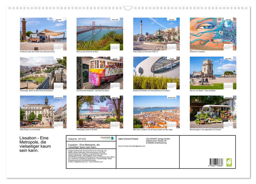 Lissabon - Eine Metropole, die vielseitiger kaum sein kann. (CALVENDO Wandkalender 2026)