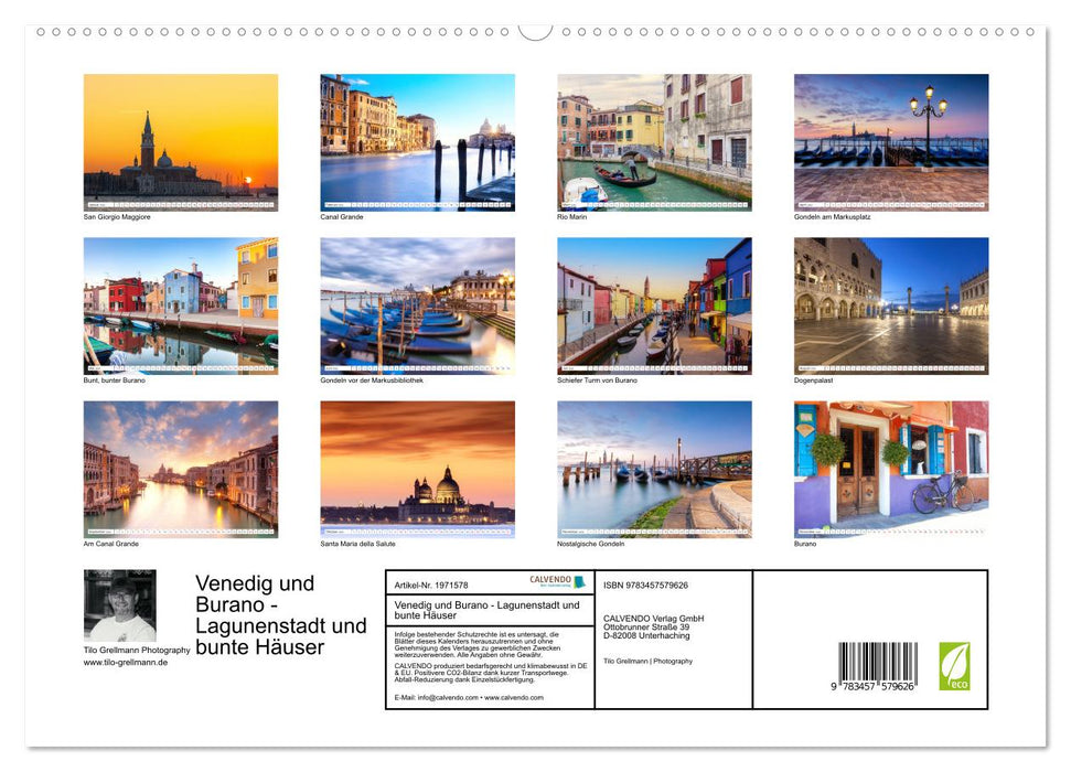 Venedig und Burano - Lagunenstadt und bunte Häuser (CALVENDO Premium Wandkalender 2026)