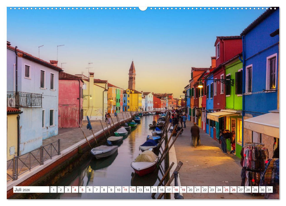 Venedig und Burano - Lagunenstadt und bunte Häuser (CALVENDO Premium Wandkalender 2026)