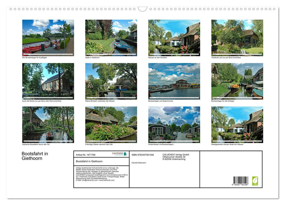 Bootsfahrt in Giethoorn (CALVENDO Wandkalender 2026)