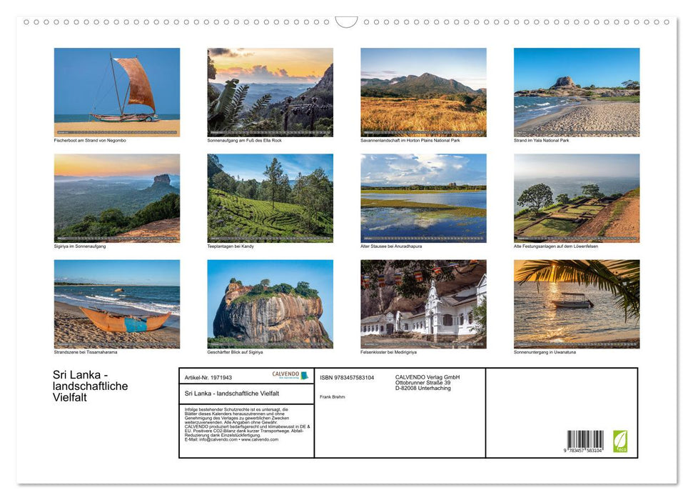 Sri Lanka - landschaftliche Vielfalt (CALVENDO Wandkalender 2026)