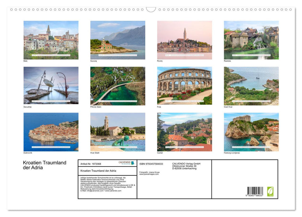 Kroatien Traumland der Adria (CALVENDO Wandkalender 2026)
