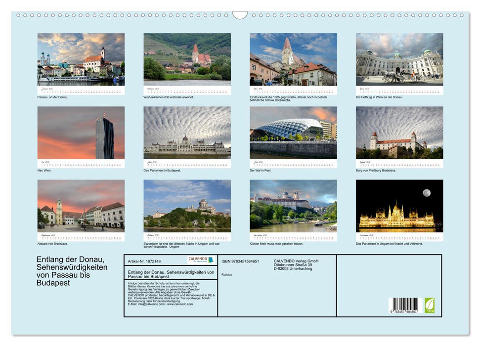 Entlang der Donau, Sehenswürdigkeiten von Passau bis Budapest (CALVENDO Wandkalender 2026)