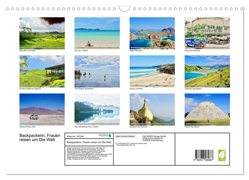 Backpackerin, Frauen reisen um Die Welt (CALVENDO Wandkalender 2026)