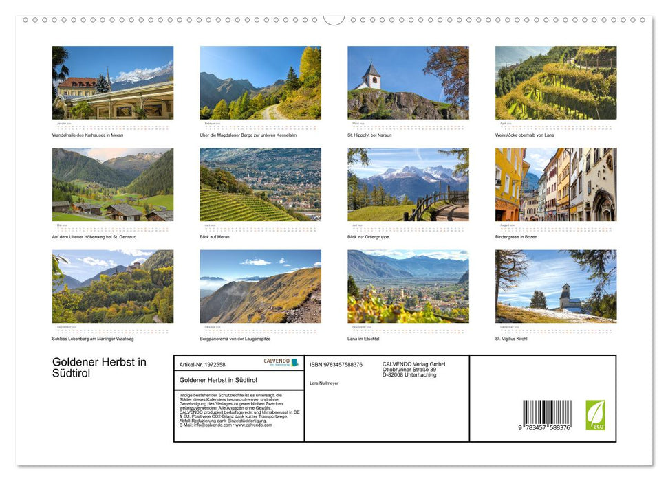 Goldener Herbst in Südtirol (CALVENDO Premium Wandkalender 2026)