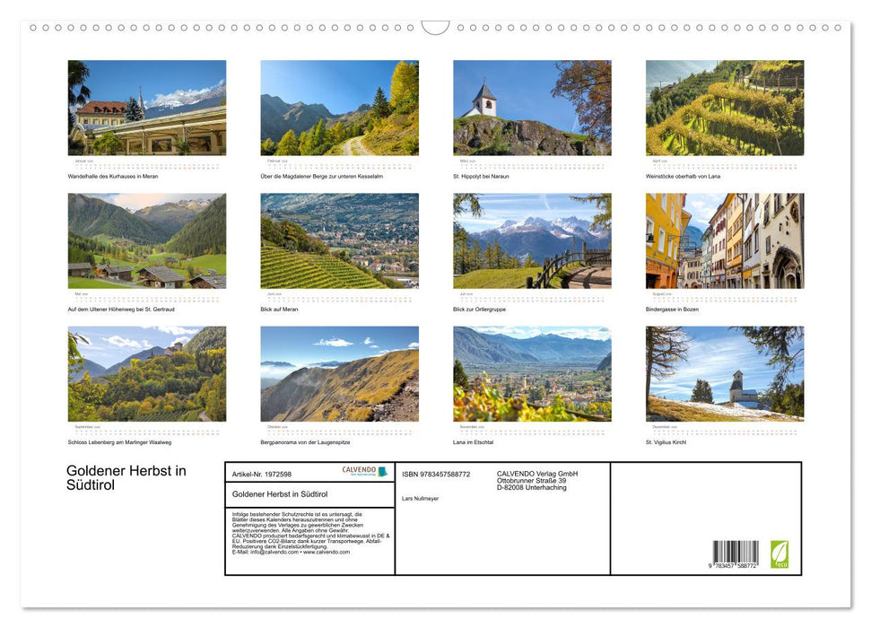 Goldener Herbst in Südtirol (CALVENDO Wandkalender 2026)