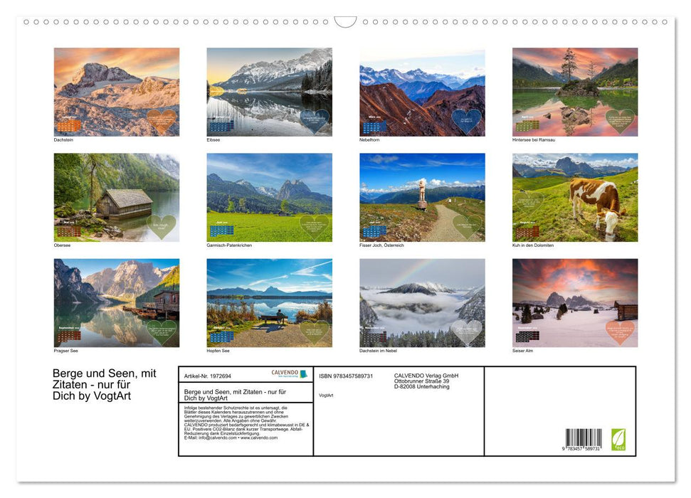 Berge und Seen, mit Zitaten - nur für Dich by VogtArt (CALVENDO Wandkalender 2026)