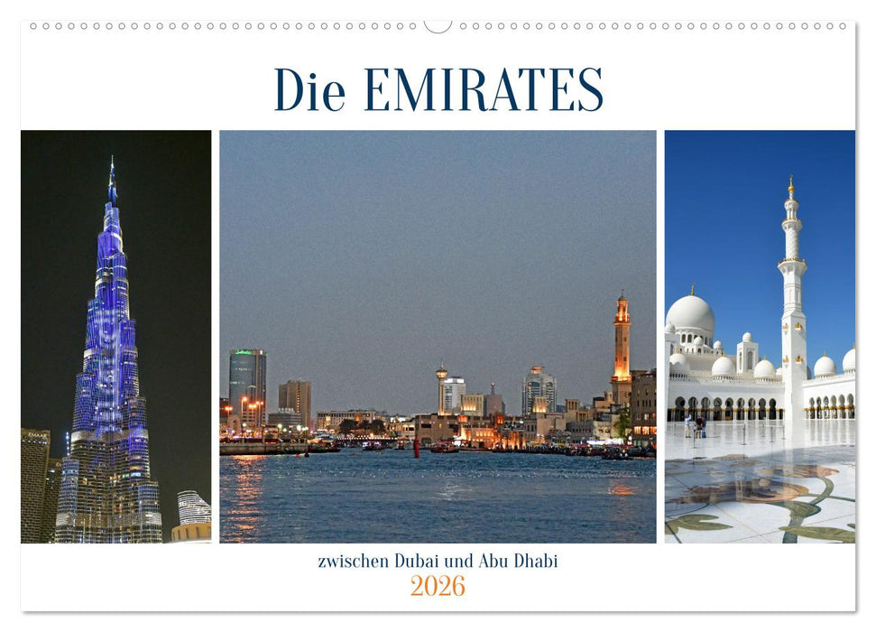 Die EMIRATES zwischen Dubai und Abu Dhabi (CALVENDO Wandkalender 2026)