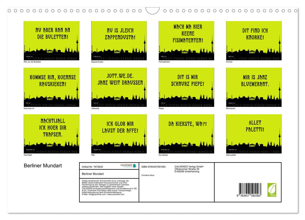 Berliner Mundart (CALVENDO Wandkalender 2026)