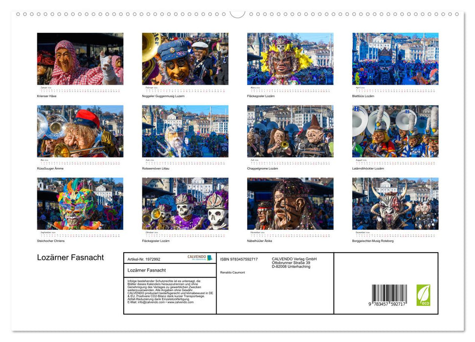 Lozärner Fasnacht (CALVENDO Premium Wandkalender 2026)