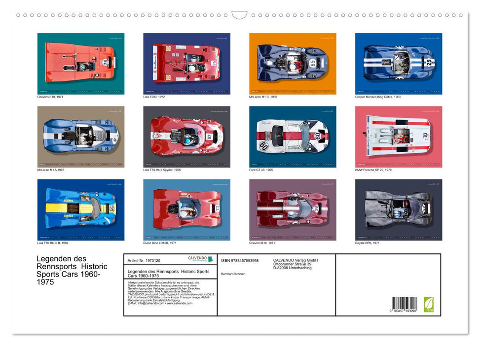 Legenden des Rennsports Historic Sports Cars 1960-1975 (CALVENDO Wandkalender 2026)