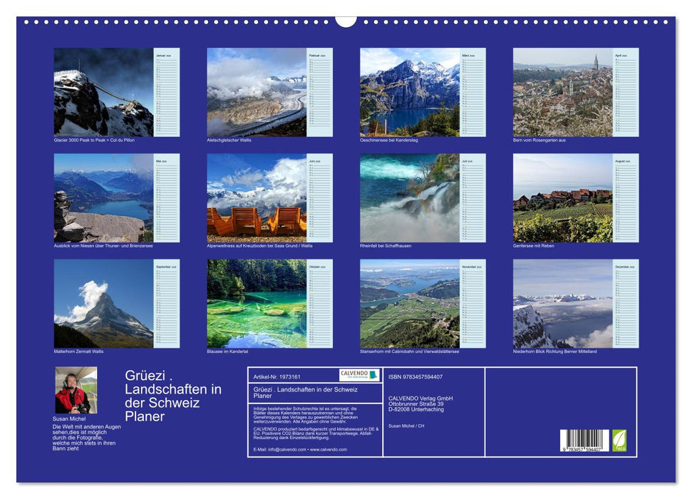 Grüezi . Landschaften in der Schweiz Planer (CALVENDO Wandkalender 2026)