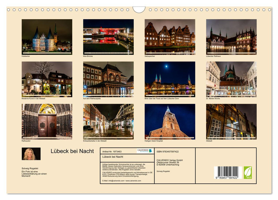 Lübeck bei Nacht (CALVENDO Wandkalender 2026)
