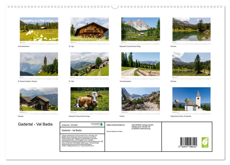 Gadertal - Val Badia (CALVENDO Wandkalender 2026)