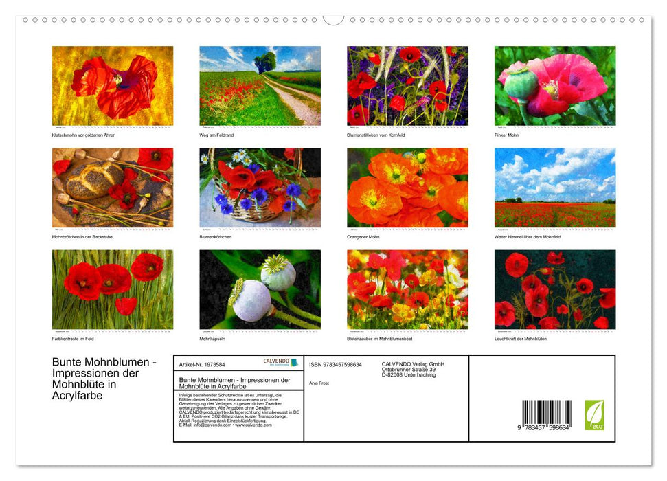 Bunte Mohnblumen - Impressionen der Mohnblüte in Acrylfarbe (CALVENDO Wandkalender 2026)