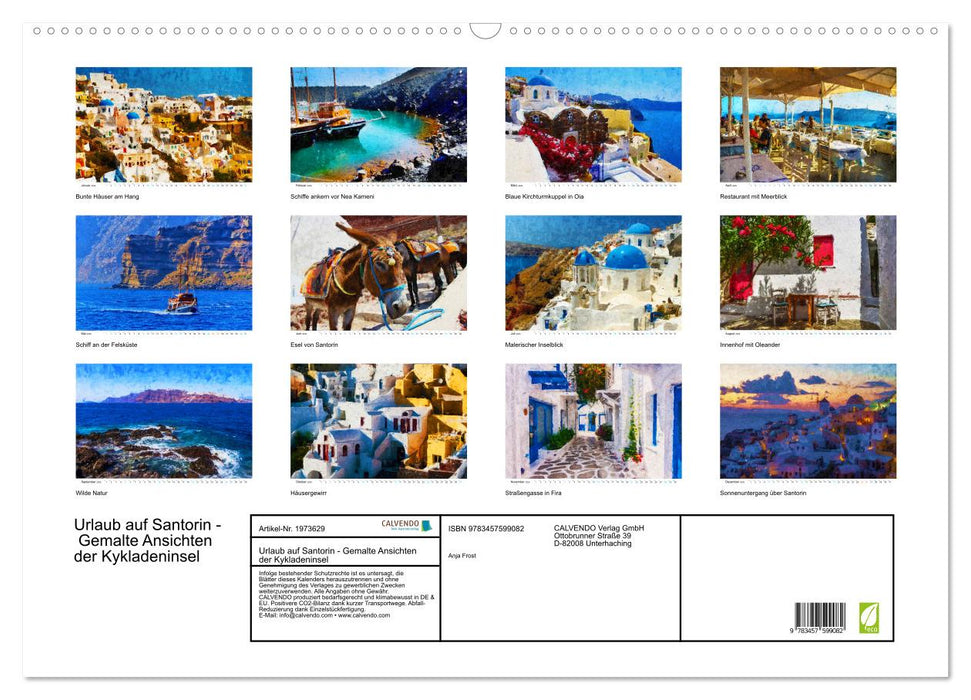 Urlaub auf Santorin - Gemalte Ansichten der Kykladeninsel (CALVENDO Wandkalender 2026)