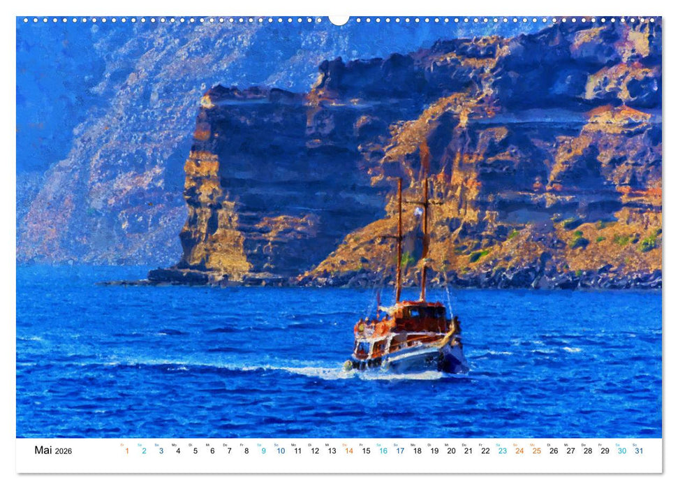Urlaub auf Santorin - Gemalte Ansichten der Kykladeninsel (CALVENDO Wandkalender 2026)