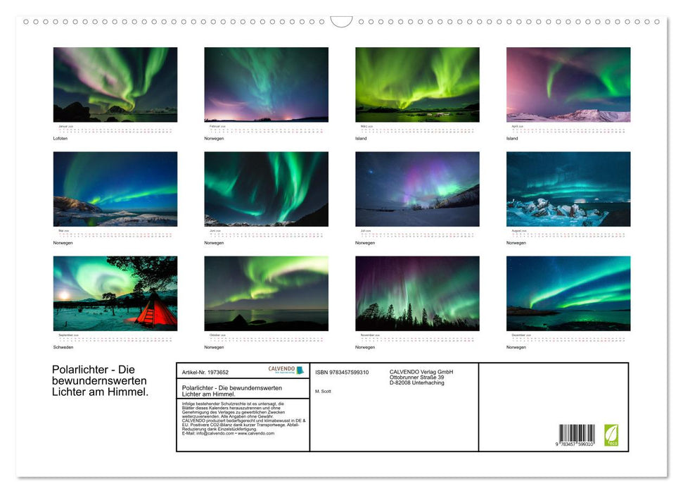 Polarlichter - Die bewundernswerten Lichter am Himmel. (CALVENDO Wandkalender 2026)