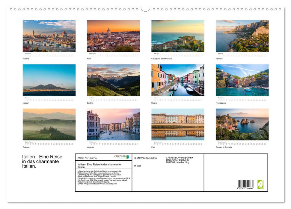 Italien - Eine Reise in das charmante Italien. (CALVENDO Wandkalender 2026)