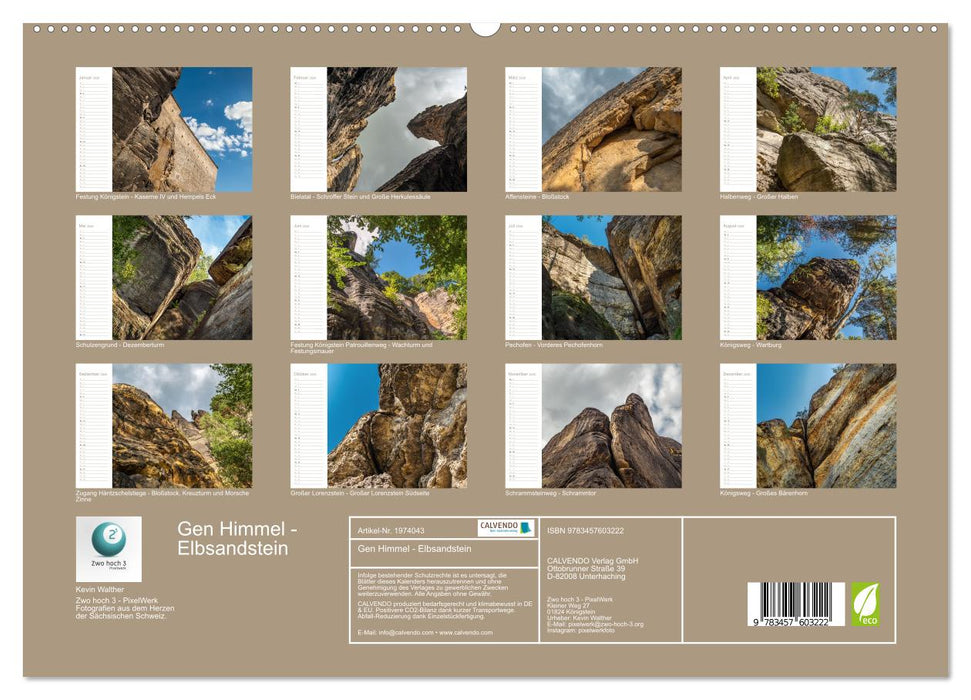 Gen Himmel - Elbsandstein (CALVENDO Wandkalender 2026)