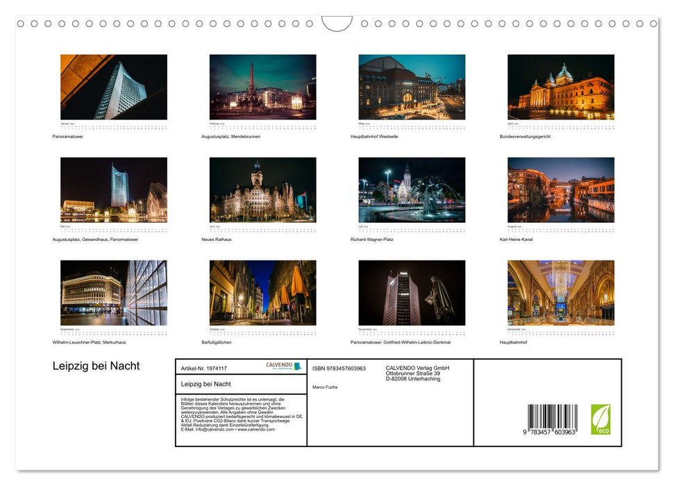 Leipzig bei Nacht (CALVENDO Wandkalender 2026)