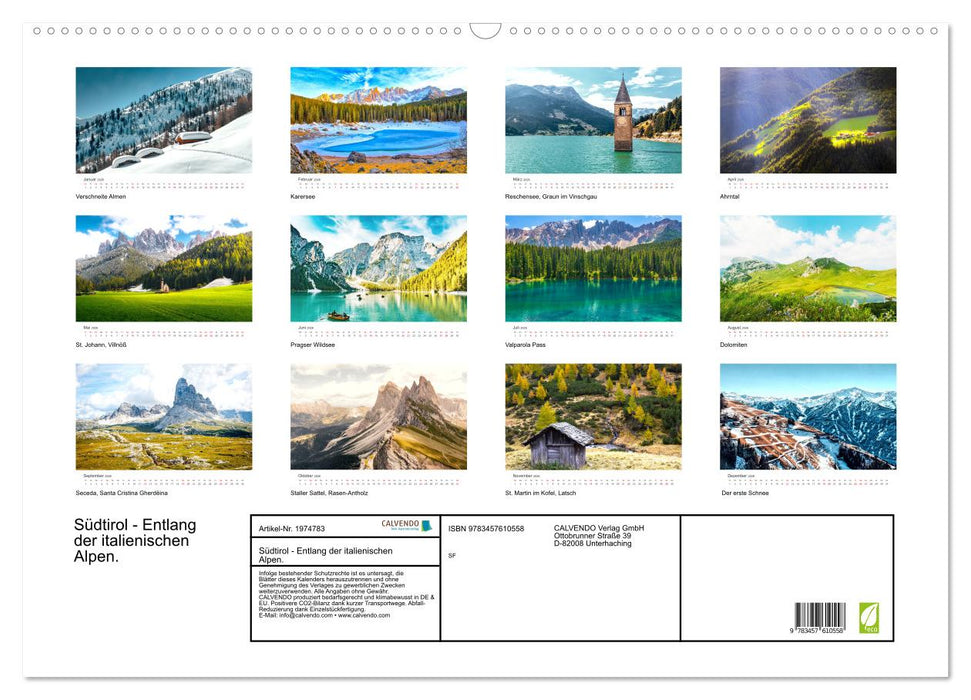 Südtirol - Entlang der italienischen Alpen. (CALVENDO Wandkalender 2026)
