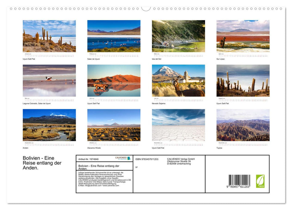 Bolivien - Eine Reise entlang der Anden. (CALVENDO Wandkalender 2026)