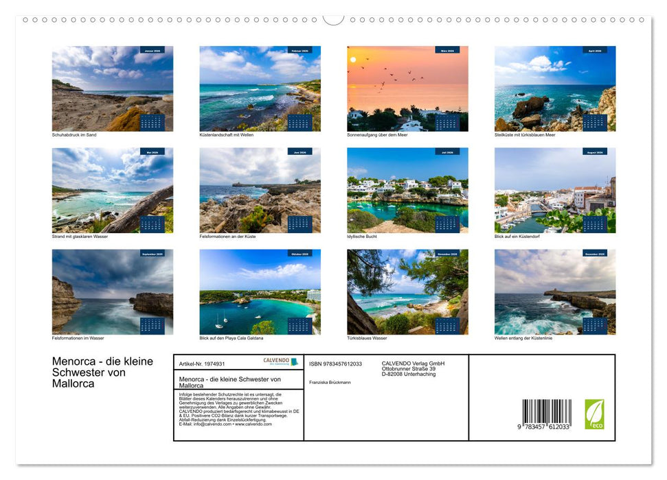 Menorca - die kleine Schwester von Mallorca (CALVENDO Wandkalender 2026)
