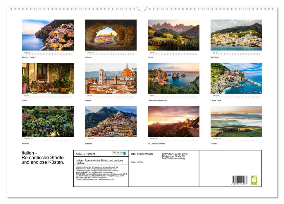 Italien - Romantische Städte und endlose Küsten. (CALVENDO Wandkalender 2026)