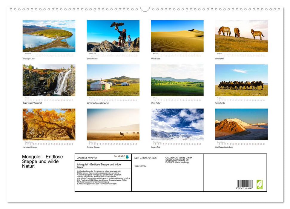 Mongolei - Endlose Steppe und wilde Natur. (CALVENDO Wandkalender 2026)